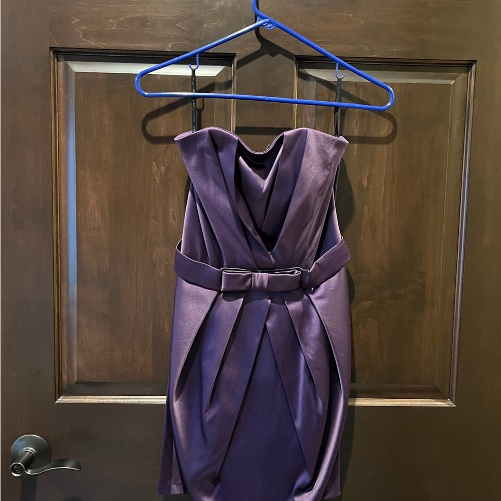 Jessica McClintock Strapless Satin Dress in Deep Purple